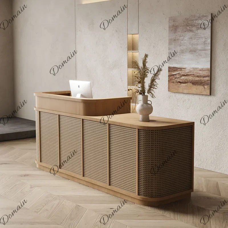 XX Rattan Weaving Design Computer Desk Office Table Bureaux De Travail Customer Center Reception Counter Schreibtisch Furniture