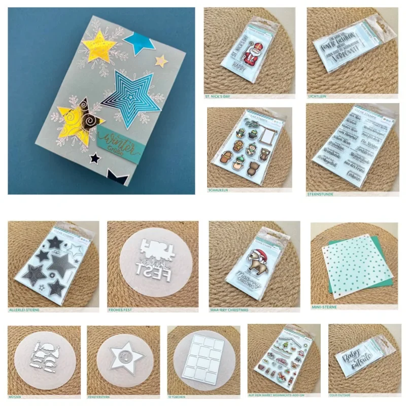 Timbres en silicone de Noël, Père Noël, Étoiles, Balançoire froide, Chapeaux, Matrices de métal de porte, Cailloux de scrapbooking, Album photo, Carte, Papier de bricolage