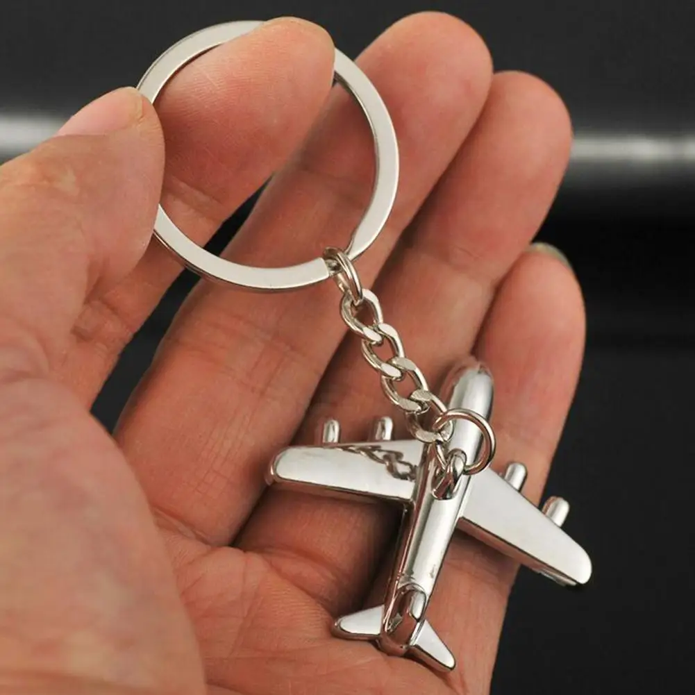 Mini Civil Airplane Pendant Alloy Model Airplane Shape Keyring for Daily Life