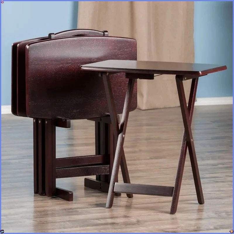 Set of 4 26" Espresso Snack Tables - With Stand, Living Room Use