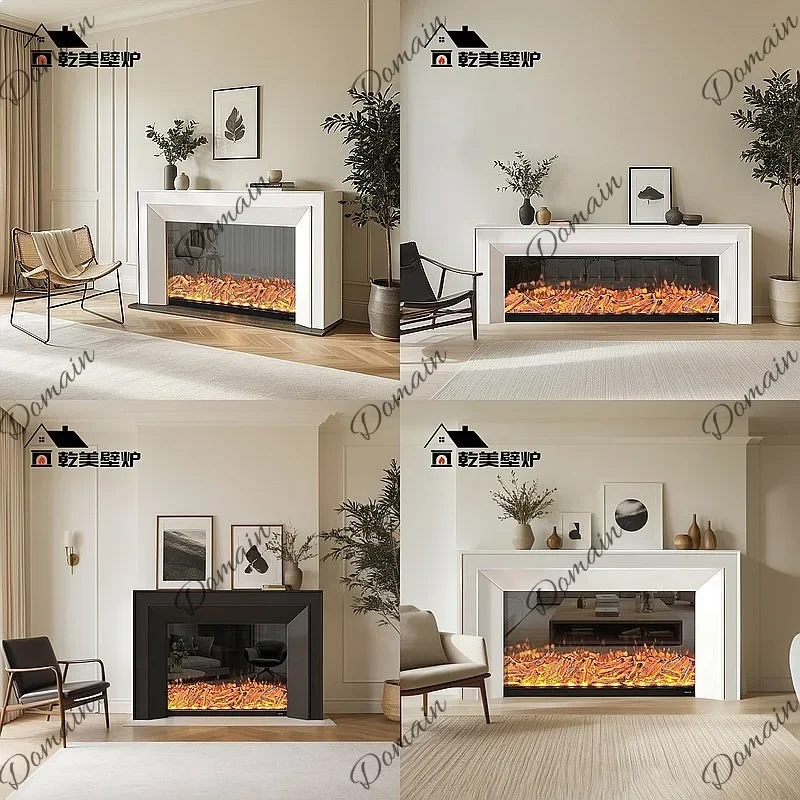 BJ French Fireplace Decorative Cabinet, Simulated Flame Electric Heater, Cream Style Solid Wood Storage For Living Room