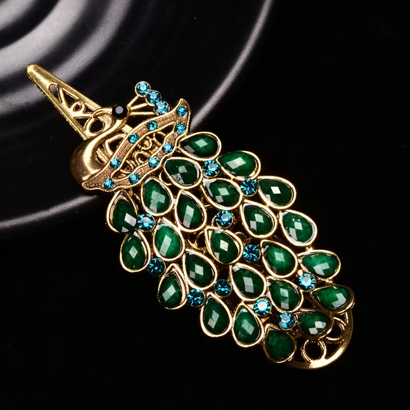 Luxury Rhinestone Peacock Hairpin Colorful Crystal Vintage Hair Clip Barrette For Women Girls Hair Accessories