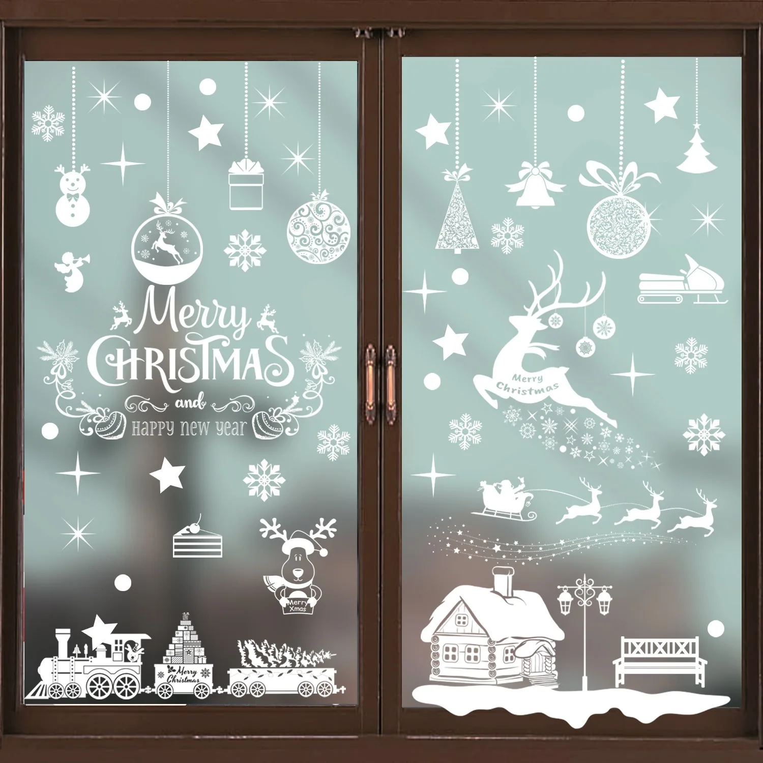 

Christmas Hanging Ball Window Stickers Xmas Snow House Static Electricity Glass Stickers Merry Christmas Decor Happy New Year