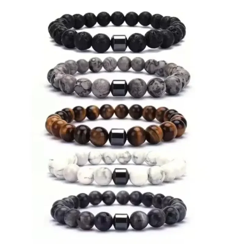 

New Unisex Colorful Natural Gemstone Bracelets Vintage Stone Bead Bracelets for Men Women Best Friend Jewelry Gift