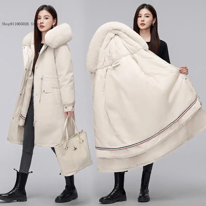 Medium Length Over Knee Thick and Plush Waist Slim Fit Cotton Jacket, One To Three Detachable Women's Challenges