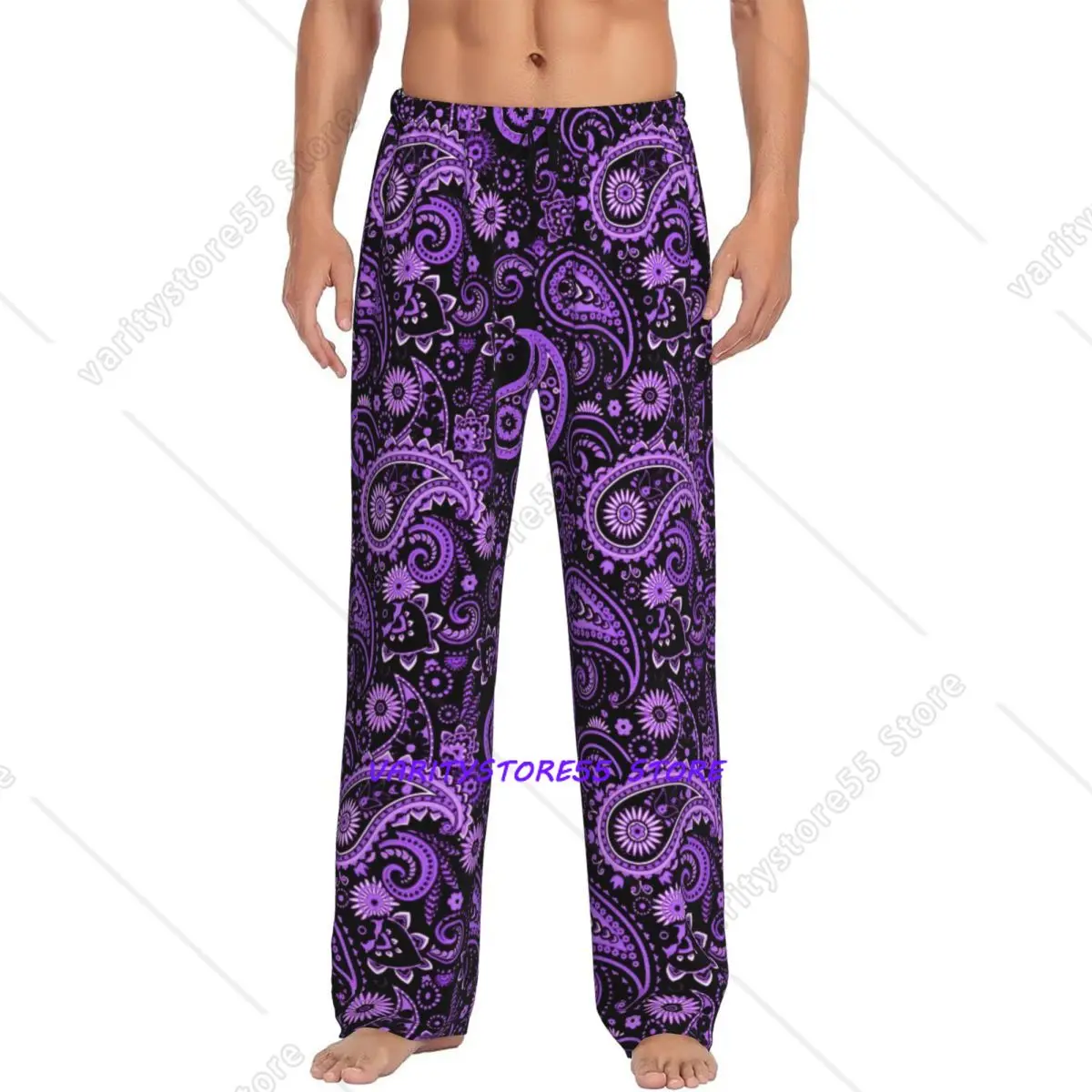 Custom Print Paisley Pajama Pants Men's Floral Pattern Sleep Sleepwear Bottoms with Pockets