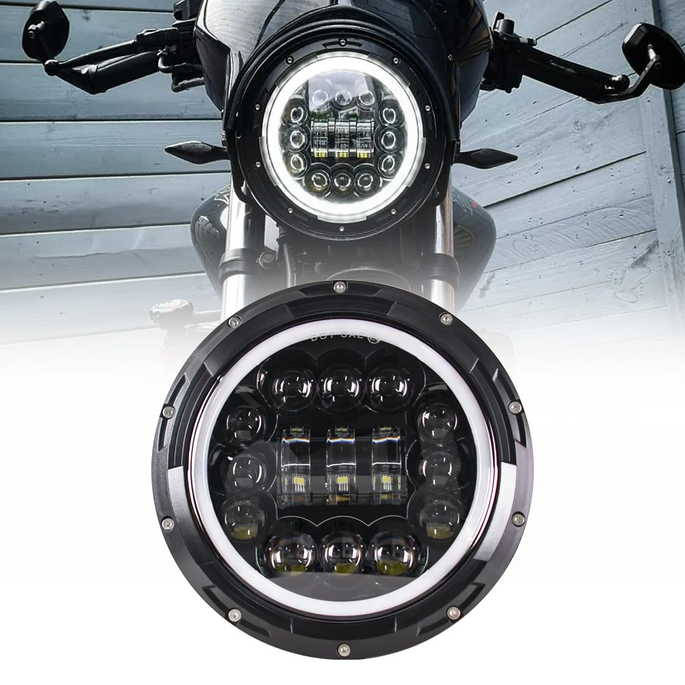 7 inch Motorcycle Headlight LED Lights Halo DRL Lamp For Royal Enfield Himalayan 400 411 650 350 Cafe Racer 7