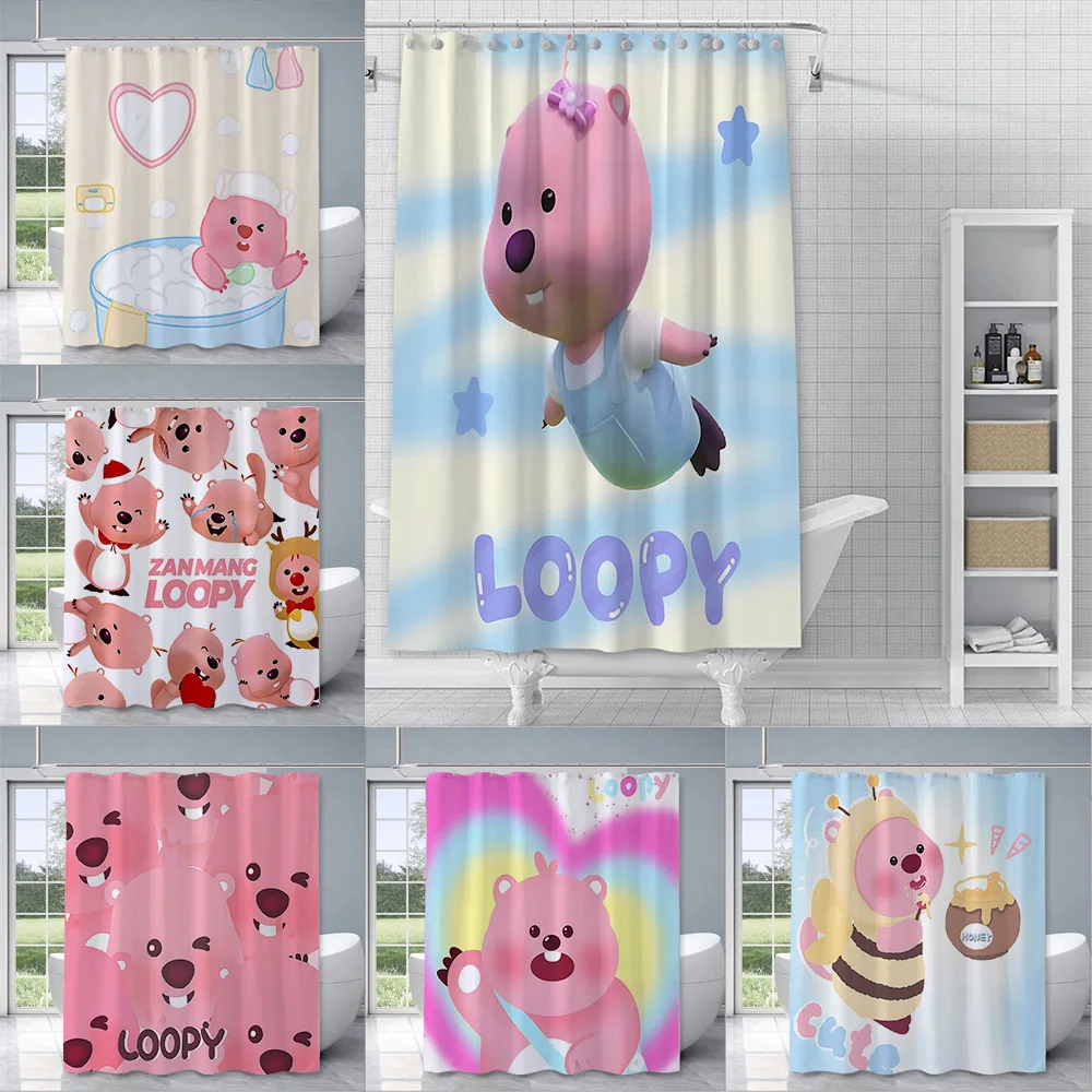 Cartoon Cute L-Loopy Shower Curtain Waterproof Polyester Fabric Colorful Bath Curtains Home Bathroom Decor Curtain With Hook