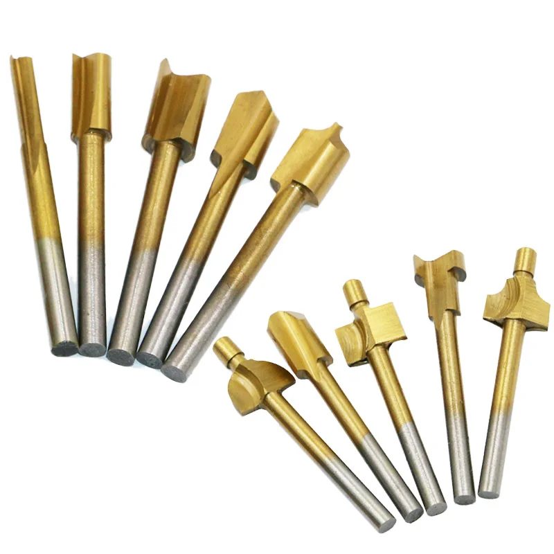 10pcs HSS Router Bits Wood Cutter Milling Fits Dremel Rotary Tool Set 1/8\