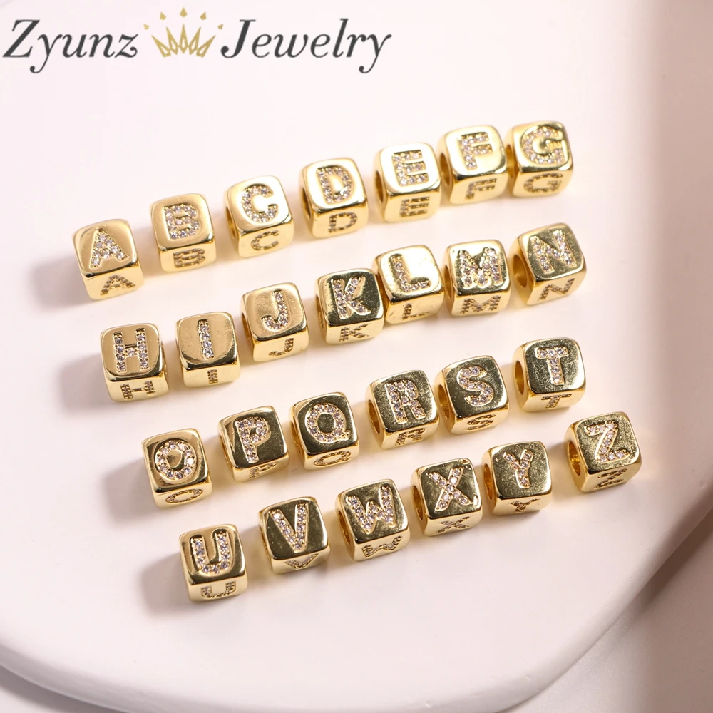 26PCS, 6MM/9MM Micro Pave CZ Square Letter Spacer Connector Beads for jewelry Making Accessories Wholesale