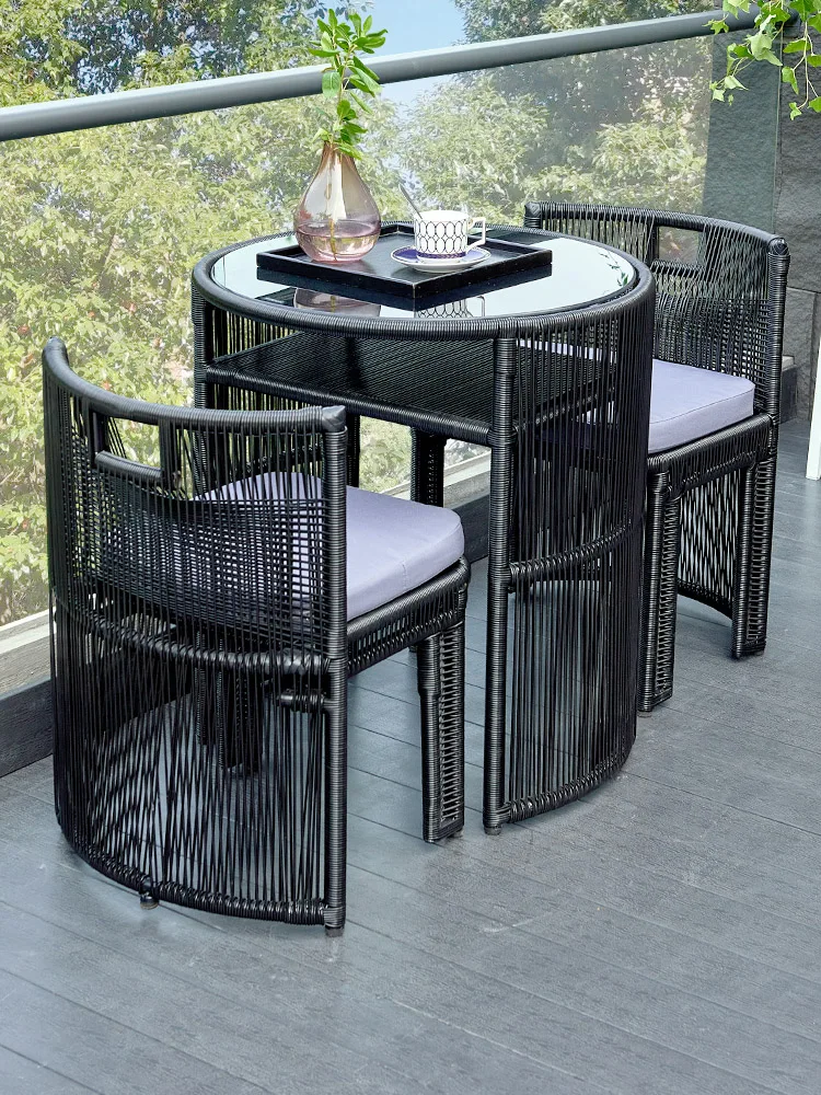

Outdoor balcony small tables and chairs leisure one table and two chairs combination rattan chair three-piece set aluminum alloy