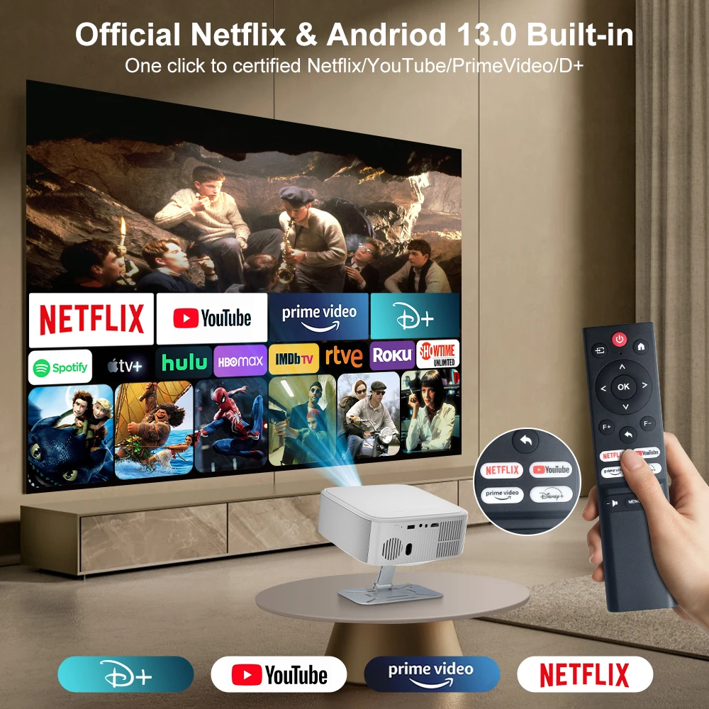 Salange P92Max 1080P Projector with Adjustable Stand Support 1080P 4K Android Smart Beamer with Wi-fi Bluetooth 350 ANSI Lumens