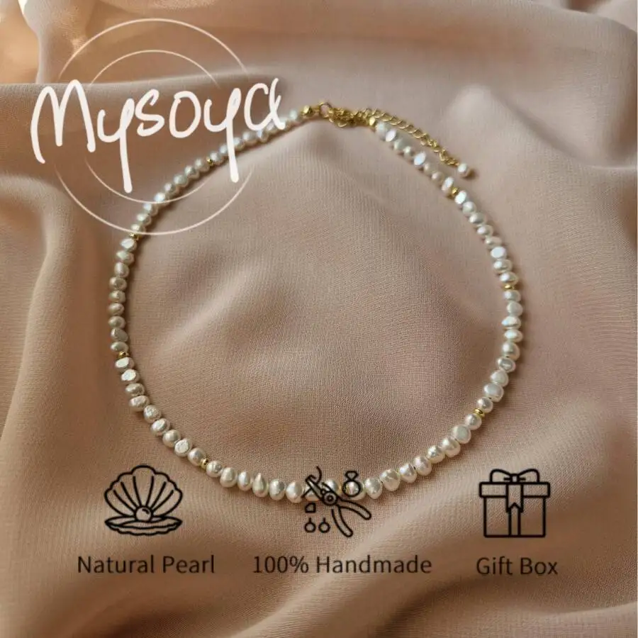 

MYSOYA White Baroque Pearl Necklace 5-6mm Pearl Gift Box Birthday Gift Wedding Jewelry Gift for Him/ Her