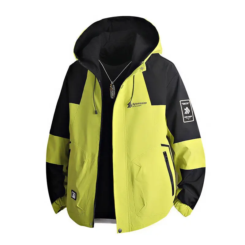 

Мужская куртка с капюшоном, весенне-осеннее пальто с цветными вставками, молодежная повседневная спортивная одежда, модная брендовая хлопковая куртка с длинными рукавами на молнии