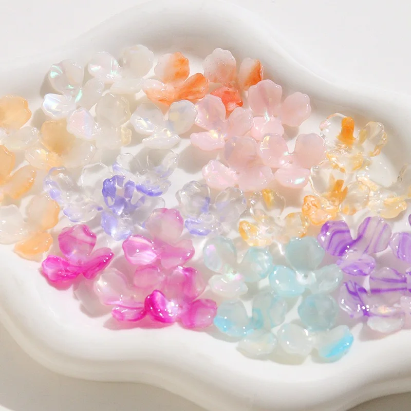 Free shipping 50pcs/lot color pattern print cartoon flowers shape acrylic beads diy jewelry garment hair accessory