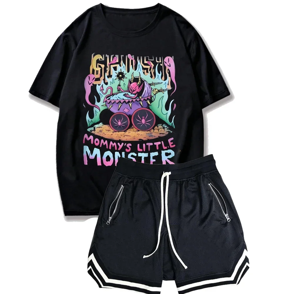 Funny Bear Printed T Shirt Men T-shirt Shorts Set Summer Fashion Casual Basketball Suit Shorts Hip Hop Streetwear Outdoor Tops