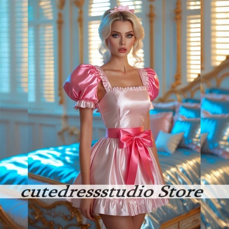 

Светло-розовые пышные рукава, косплей, платья для выпускного вечера с квадратным вырезом, коктейльные платья с бантом, женский костюм, вечернее платье горничной, 2025 г., по индивидуальному заказу