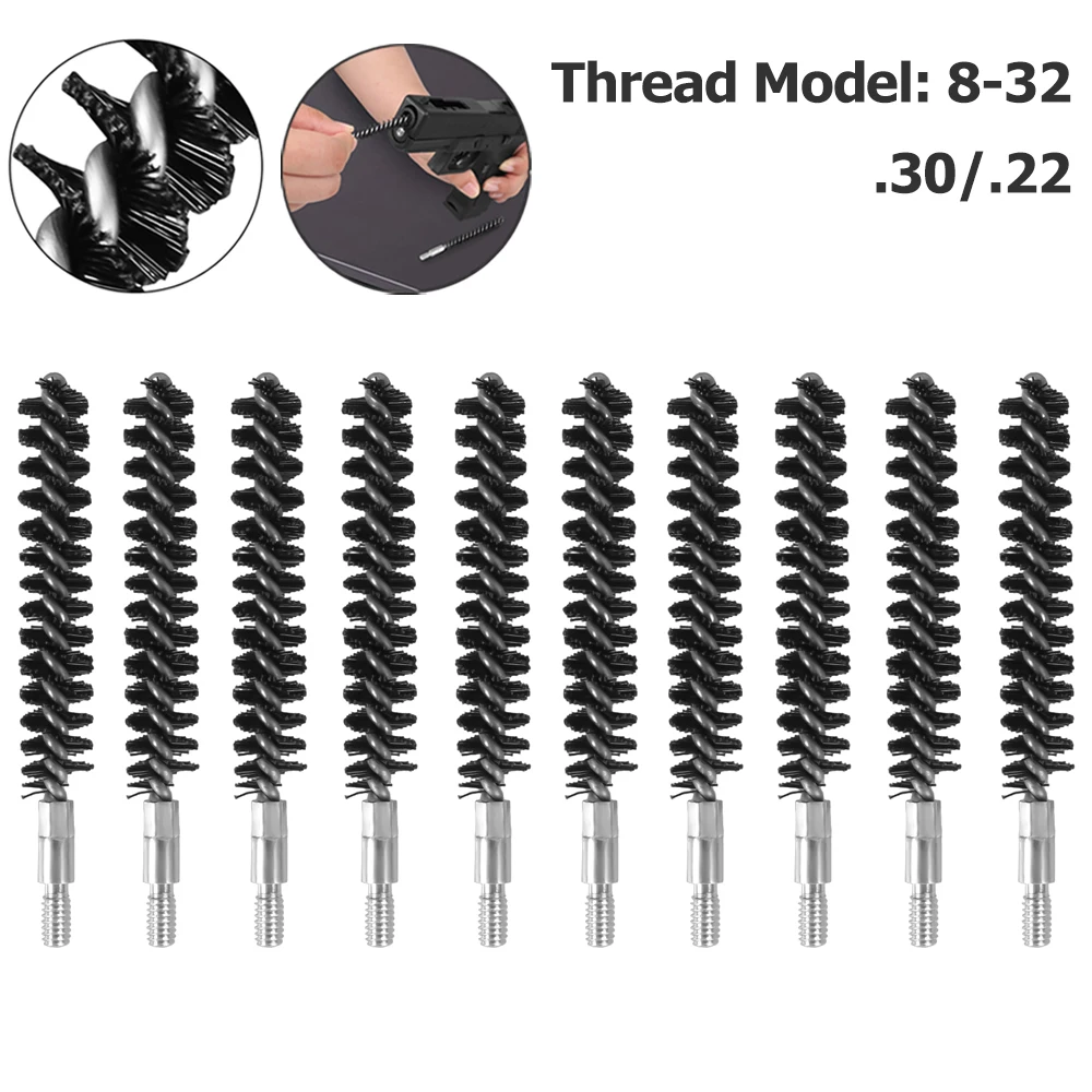 Kit de 10 Cepillos de Nylon para Limpieza de Armas, Calibre .30 y .22, Juego de Cepillos para Limpieza de Rifles y Pistolas, Herramienta de Mantenimiento de Armas 8-32