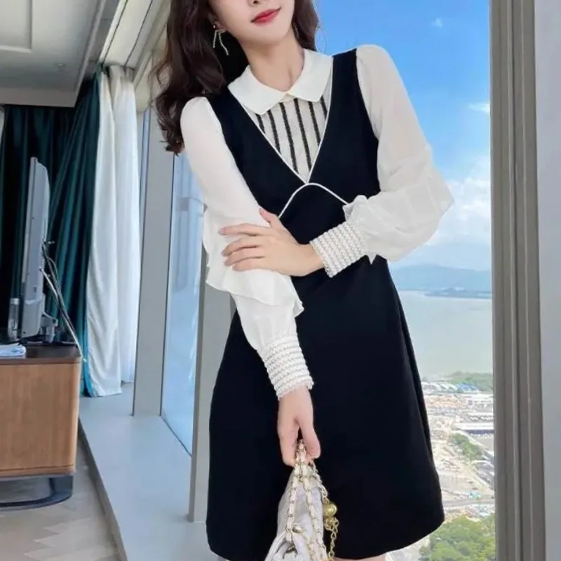

Women's Spring Autumn New Fashion Elegant Polo Collar Pullover Long Sleeve Casual Versatile Western Commuter Youth Elegant Dress