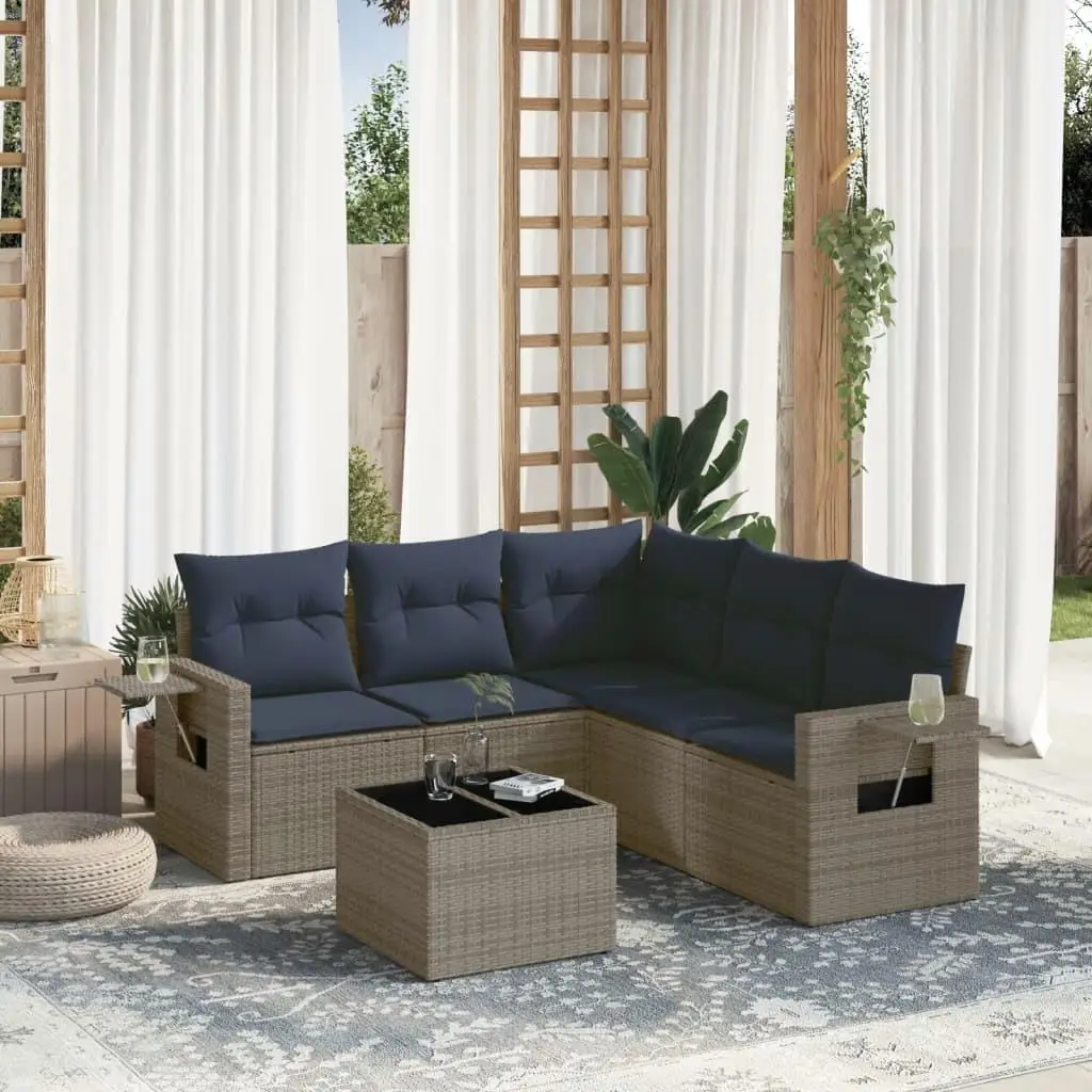 

Cozy 6 Piece Gray Poly Rattan Patio Sofa Set with Soft Cushions for Outdoor Relaxation