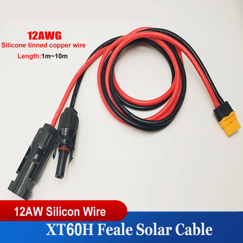 12AWG (1m~10m) XT60H-F Solar Silicone Extension Cable Solar Panel Connector to XT60 Adapter for Solar Generators, Battery Banks