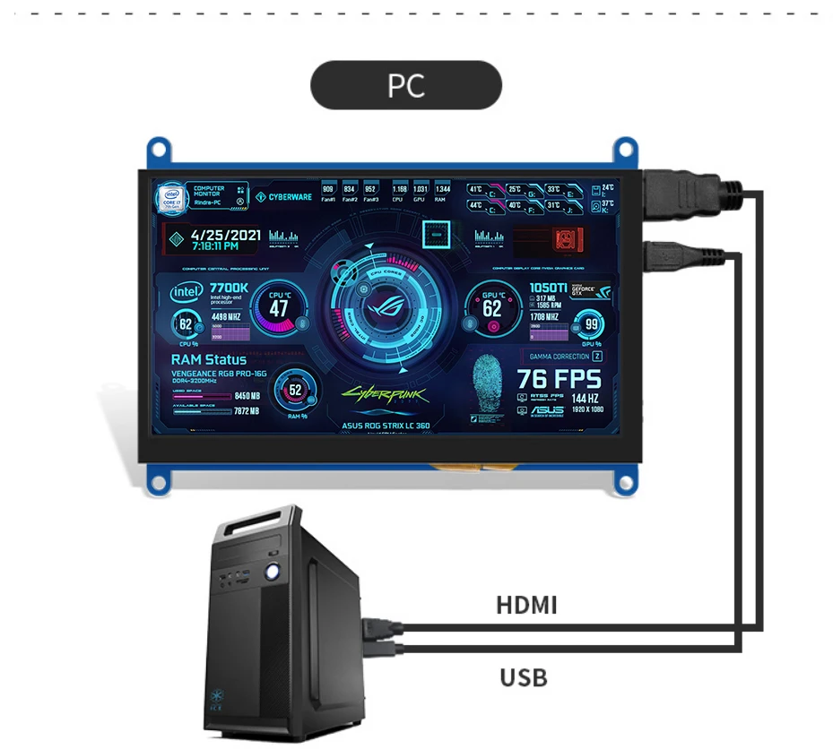 Imagem -06 - Portátil Raspberry pi Monitor sem Toque na Tela Lcd 1024x600 Compatível com Raspberry pi 400 3b Mais 3b Windows 7