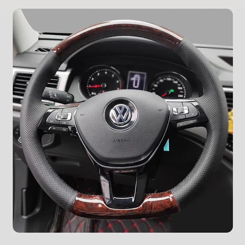 

Car Steering Wheel Cover for Volkswagen VW Golf 7 Mk7 Touran Up New Polo Jetta Passat B8 Tiguan Hand-sewn Sewing Wood Leather