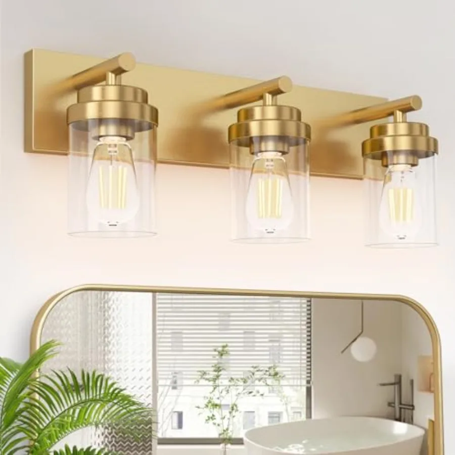 Bathroom Vanity Light Fixture, 22 Inch Gold Bathroom Light Fixtures Over Mirror, with Clear Glass Shade, Modern Farmhouse Vanit