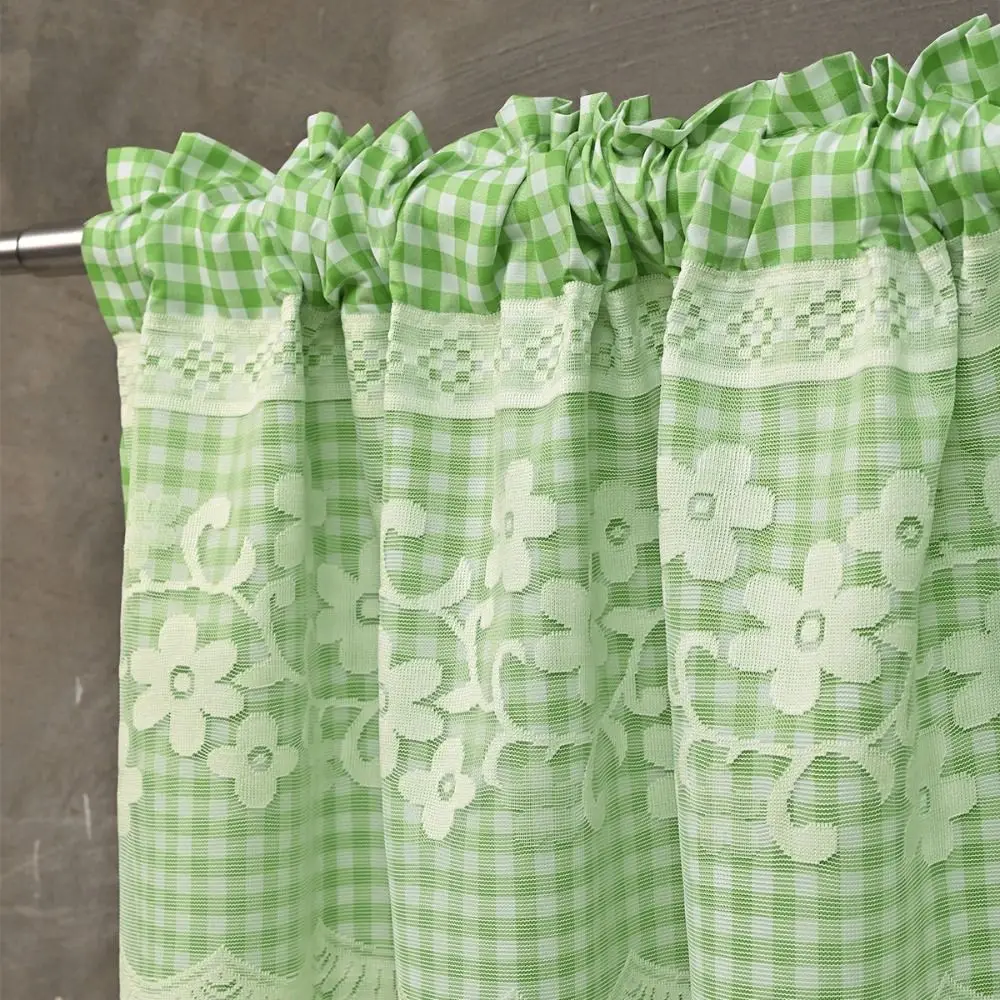 Decorative Lace Trim Oven Skirt Curtain Vintage Gingham Pattern Stove Cover Rustic Farmhouse Oven Skirt Home Decor