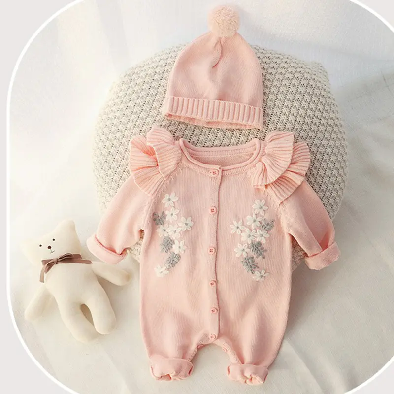 Girls Cotton Romper | Sleeveless Romper for 0-2 Years | Floral Embroidery