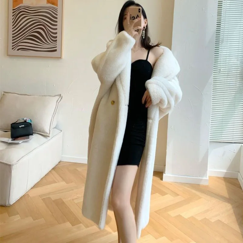 Otoño Invierno nueva chaqueta de oso de peluche abrigo de mujer moda suelta de longitud media gruesa cálida lana de cordero de imitación Parka abrigo XQ16