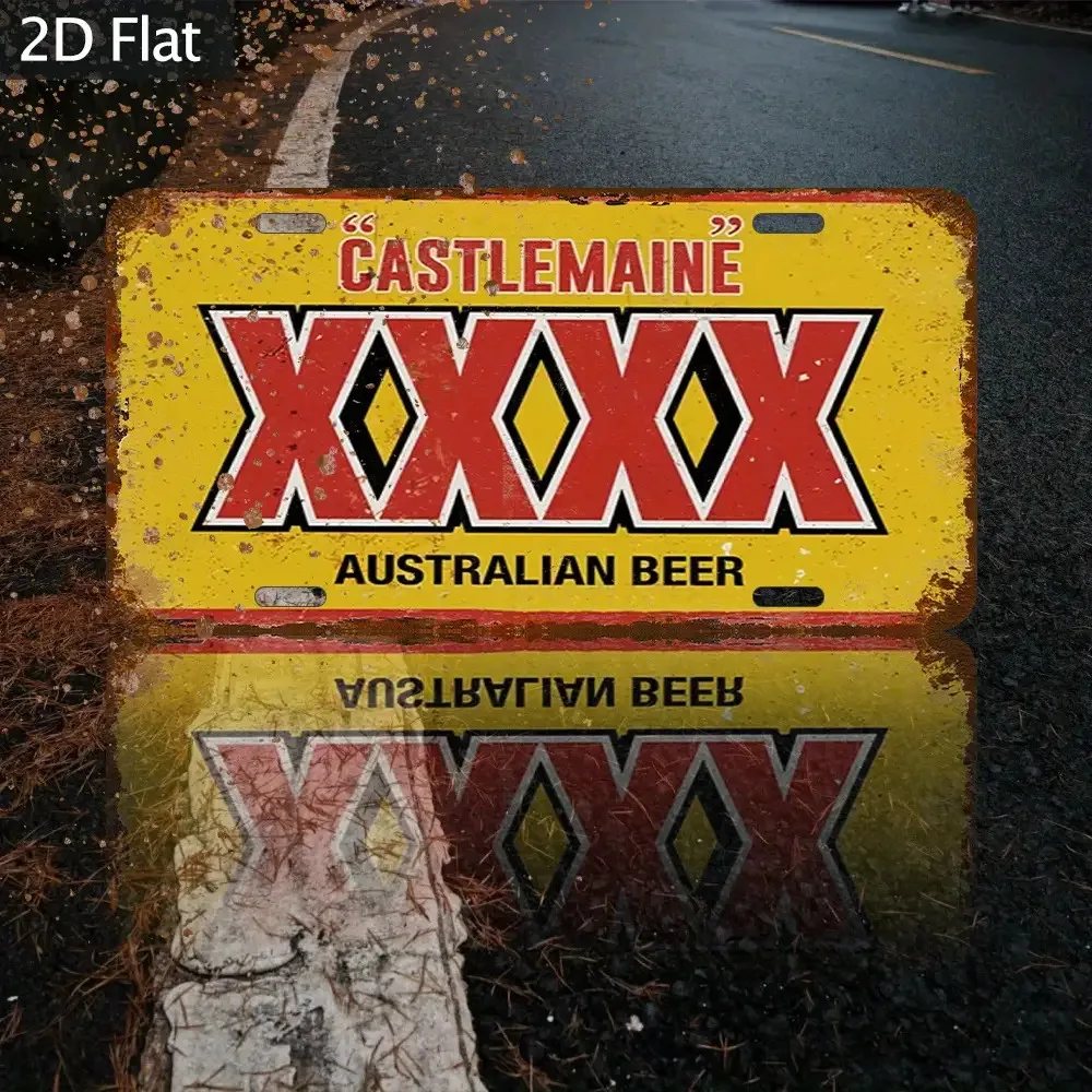 2D Flat, 2D Flat- Old Castlemaine XXXX Australian Beer Metal Sign- 30.48x 15.24cm Country Wall Art with Bright Red and White Des