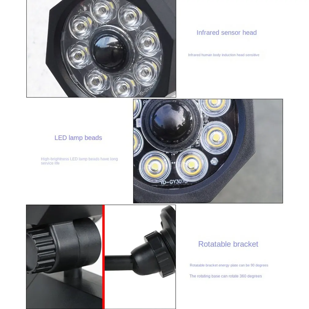 DUNIOutdoor Solar LED Camera Motion Sensor Projecteur, Lampe étanche, 3 modes, Sécurité, Maison, Jardin