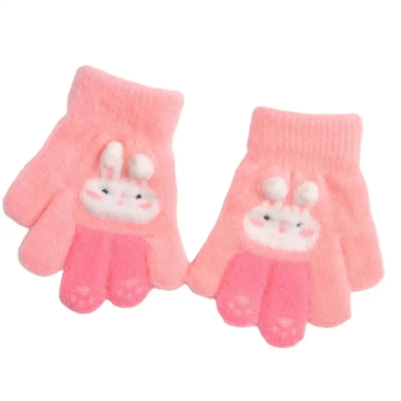 652F Childrens Plush Rabbit Winter Gloves Breathable Polyester Playful Design Winter Comfort Wear