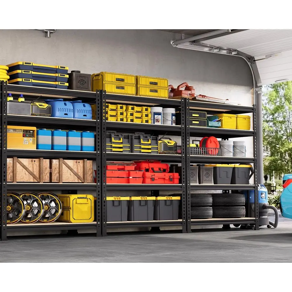 5-Tier Heavy-Duty Adjustable Metal Shelving - Black Utility Rack for Garage, Pantry, Office, Kitchen, 28W x 12D x 59H, 2-Pack