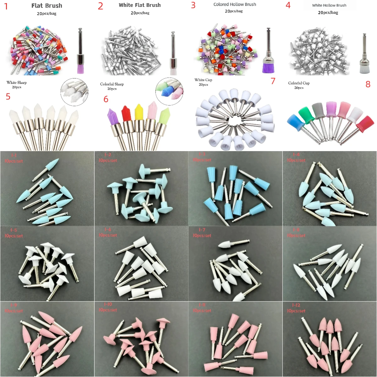 10pcs/20pcs/pack Dental Silicone Grinding Heads Teeth Polisher for Low-speed Machine Polishing Dental Tools Dentistry Lab
