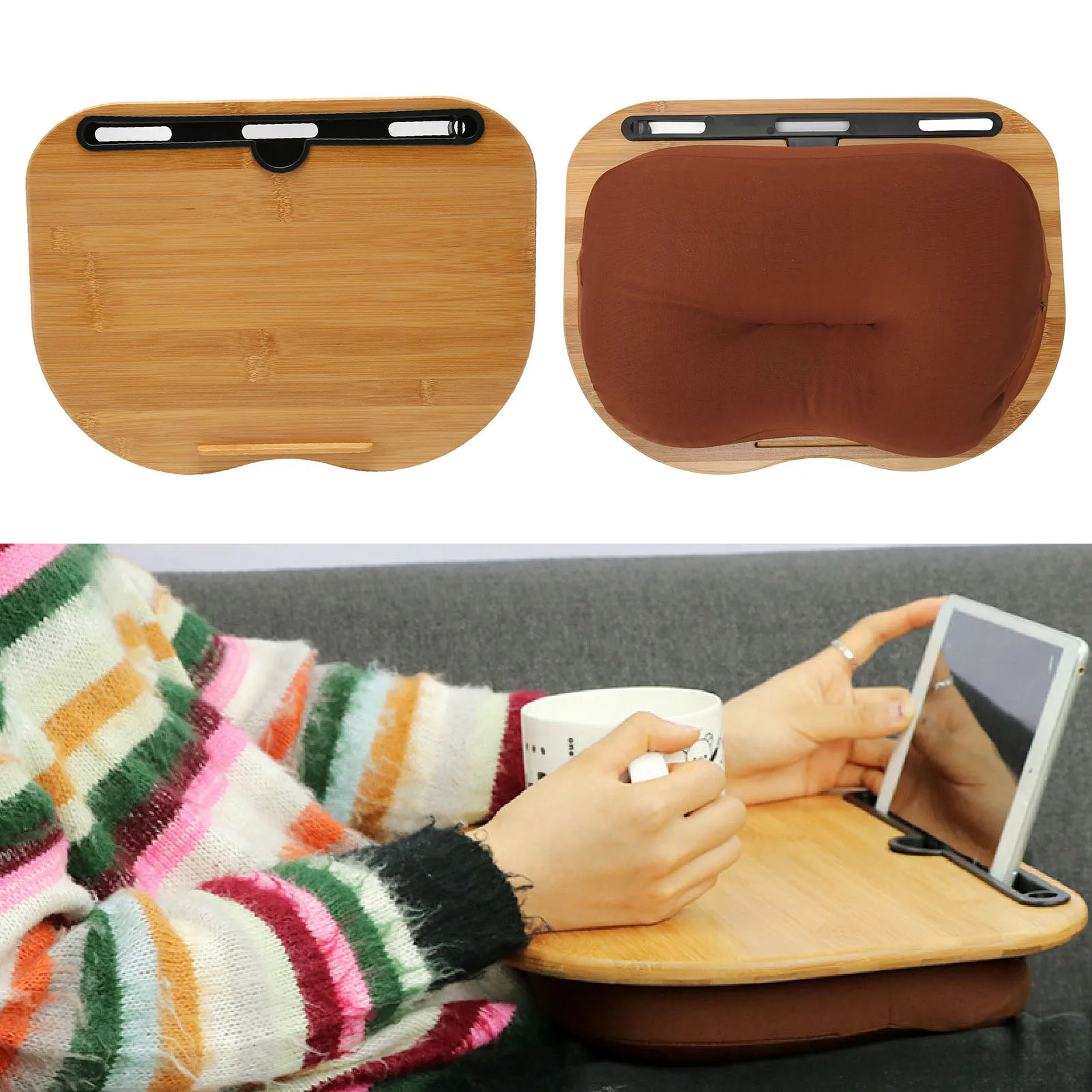 مكتب لاب توب مع وسادة ، خشب خيزران ، يناسب الكمبيوتر المحمول ، محمول ، يعمل ، كتابة ، رسم #6