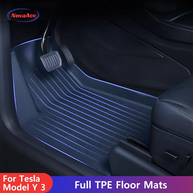 NovaAcc All TPE Floor Mats for Tesla Model Y 3 2021 to 2024 Left Rudder All Weather Foot Pad Automotive Interior Car Accessories