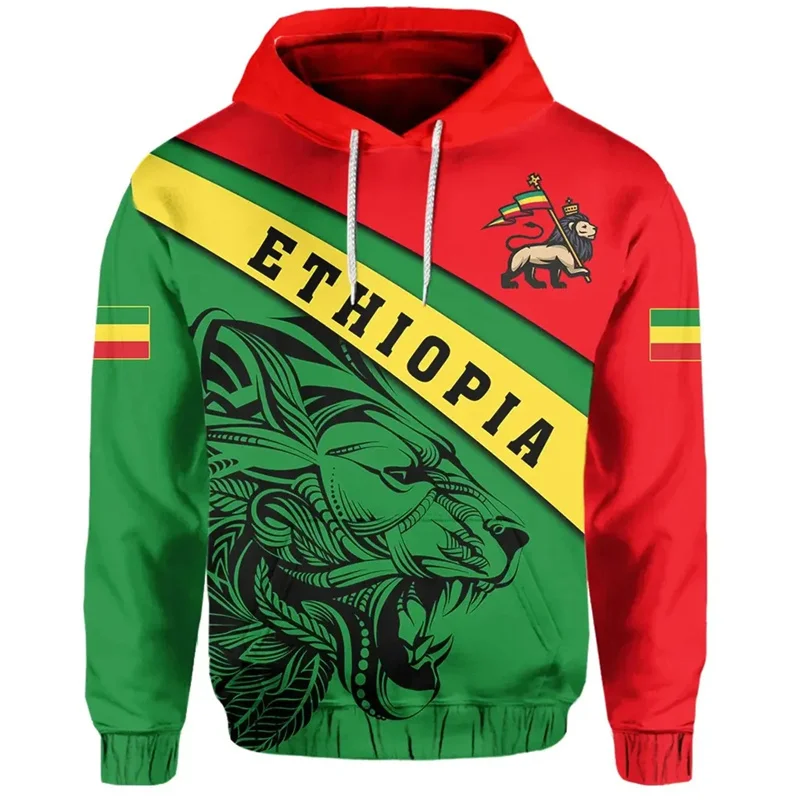 3D Ethiopia Flag Lion Emblem Totem Printed Hoodies For Men Kid Fashion Streetwear Hooded Hoody Unisex Cool Harajuku Y2k Clothing