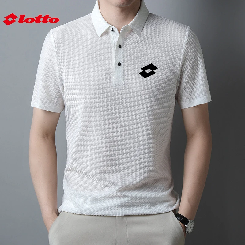 Embroidered LOTTO Summer New Men's Silk Short Sleeve T-shirt Cool/Breathable POLO Shirt Business Casual Sweat-absorbing Top