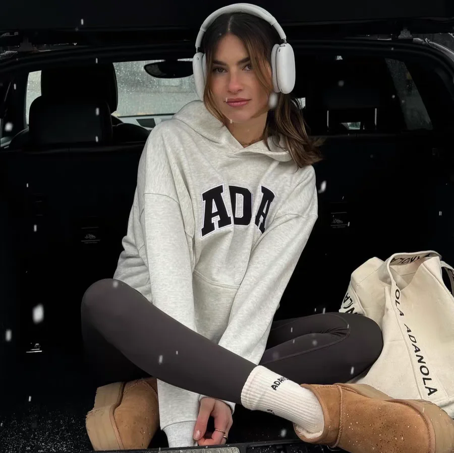 تي شيرت نسائي فضفاض بقلنسوة كاجوال ملابس الشارع Sle مريح من القطن طويل Sve للنساء الشابات العصرية Street Sle #2