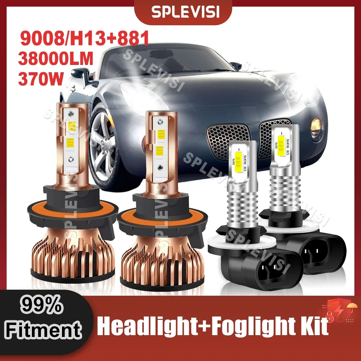 

Fitment Headlight LED High Low Beam 9008/H13 Foglamp 881 Combo 370W 38000LM Kit Upgrade For Pontiac Solstice 2006 2007 2008 2009