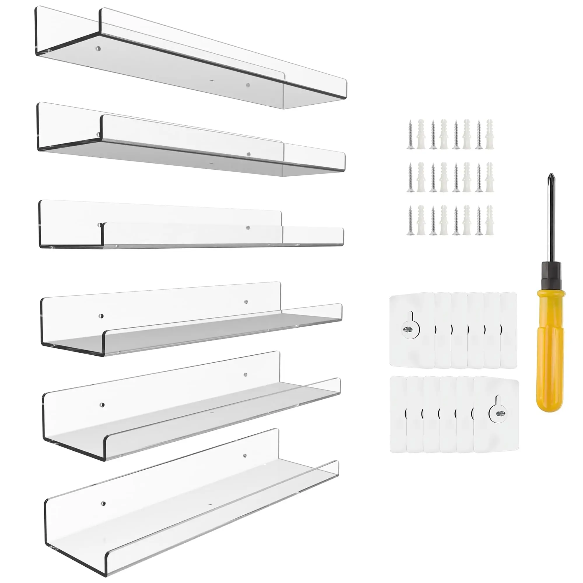 

4 Pack 15'' Clear Acrylic Shelves for Wall Mounted Display Ledge Storage, Acrylic Floating Wall Shelves for Kids Book Shelves