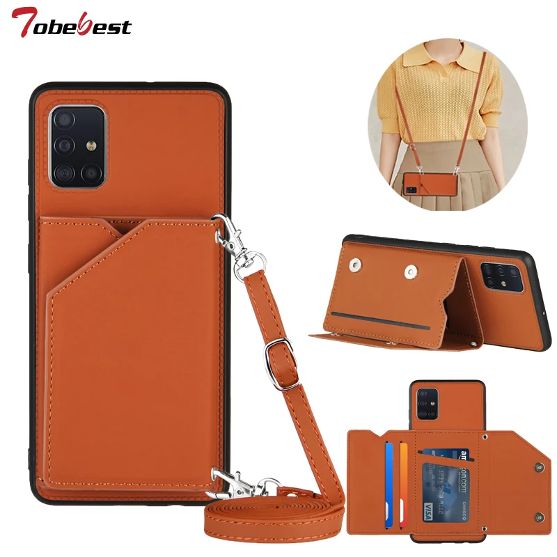 Crossbody Lanyard Necklace Wallet Leather Case for Samsung Galaxy A51 A71 A31 A21S A81 A91 A02S M51 M52 A50 A70 Phone Bag Cover