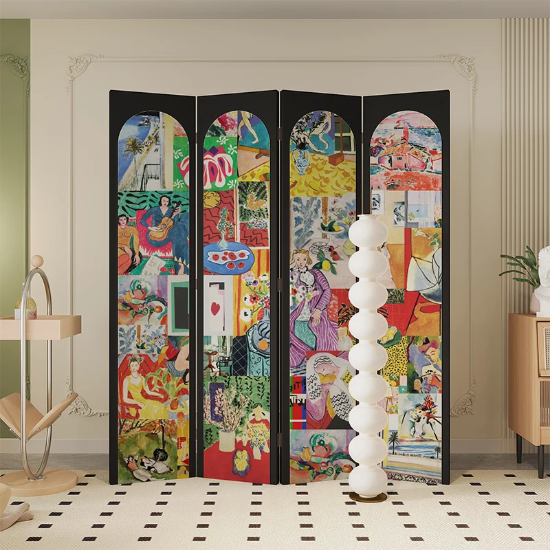 Fauvism color screen partition living room entry mobile blocking folding background medieval French folding screen