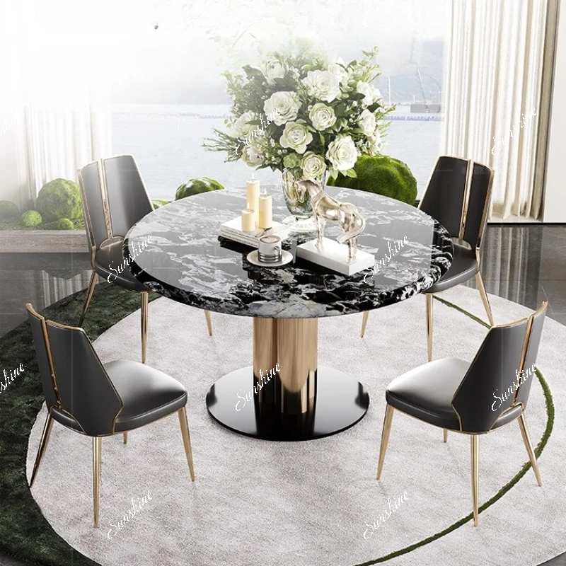 Italian light luxury round dining table for home use, thickened and durable