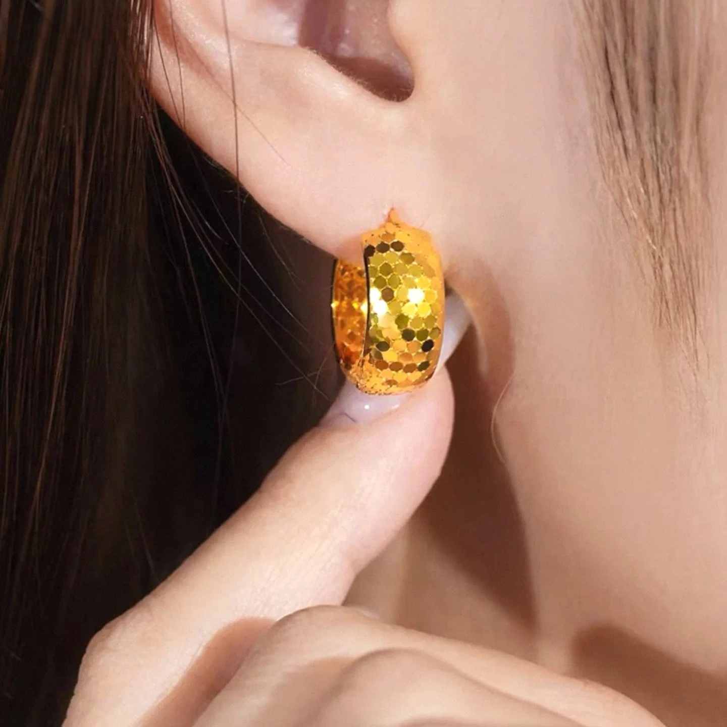 Genuine 18kt Gold Shiny Round Ear Loops for Women Wedding Valentine's Day Birthday Jewelry Earrings Gifts