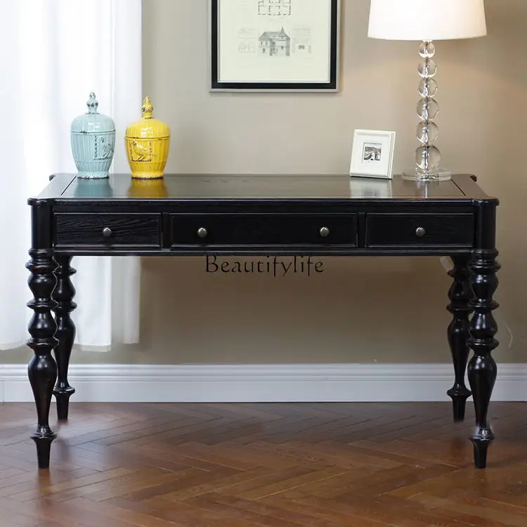 

03.French solid wood Roman column simple European desk writing desk villa furniture