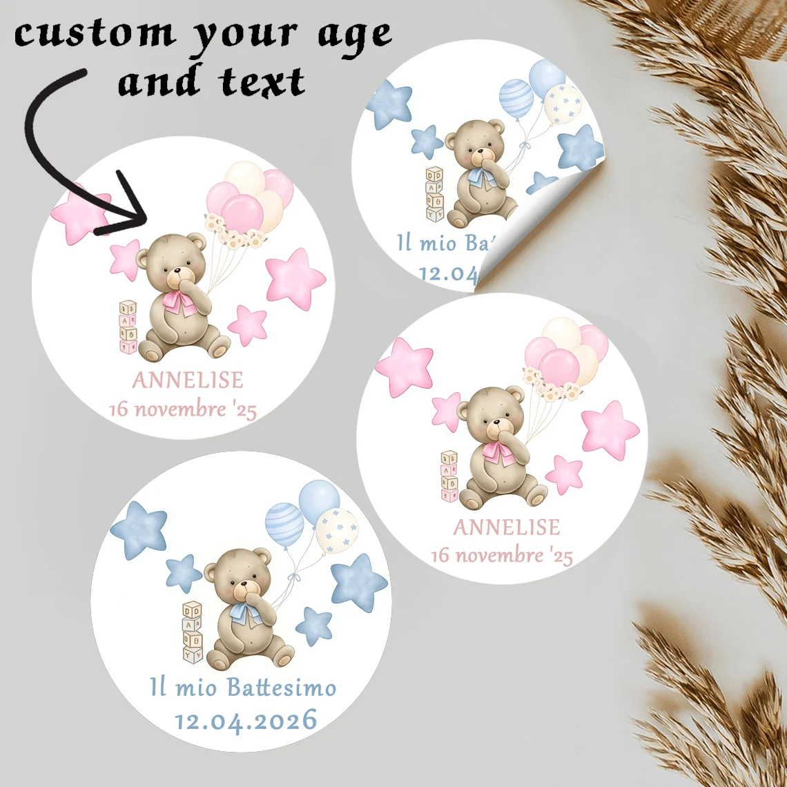 Personalized Custom Birthday Party Cartoon Animal Stickers, Welcome Birthday Stickers, Custom Name Birthday Zoo Stickers, Baptism Party Stickers, School Season Graduation Season Gift Stickers