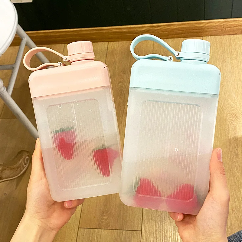 450Ml Water Bottle Creative Flat Plastic Travel Bicycle Drinking Juice Reusable Portable Bottles Bpa Free Sports Drink Bottles